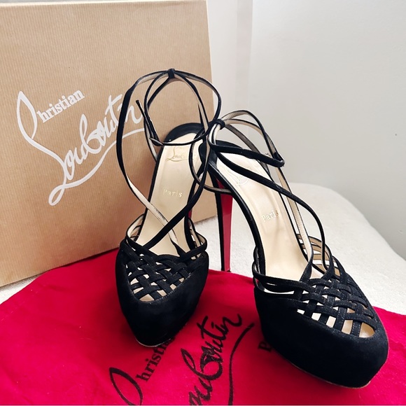 Christian Louboutin Shoes - Christian Louboutin Authentic Black Suede Basketweave Platform Heel | Size 40